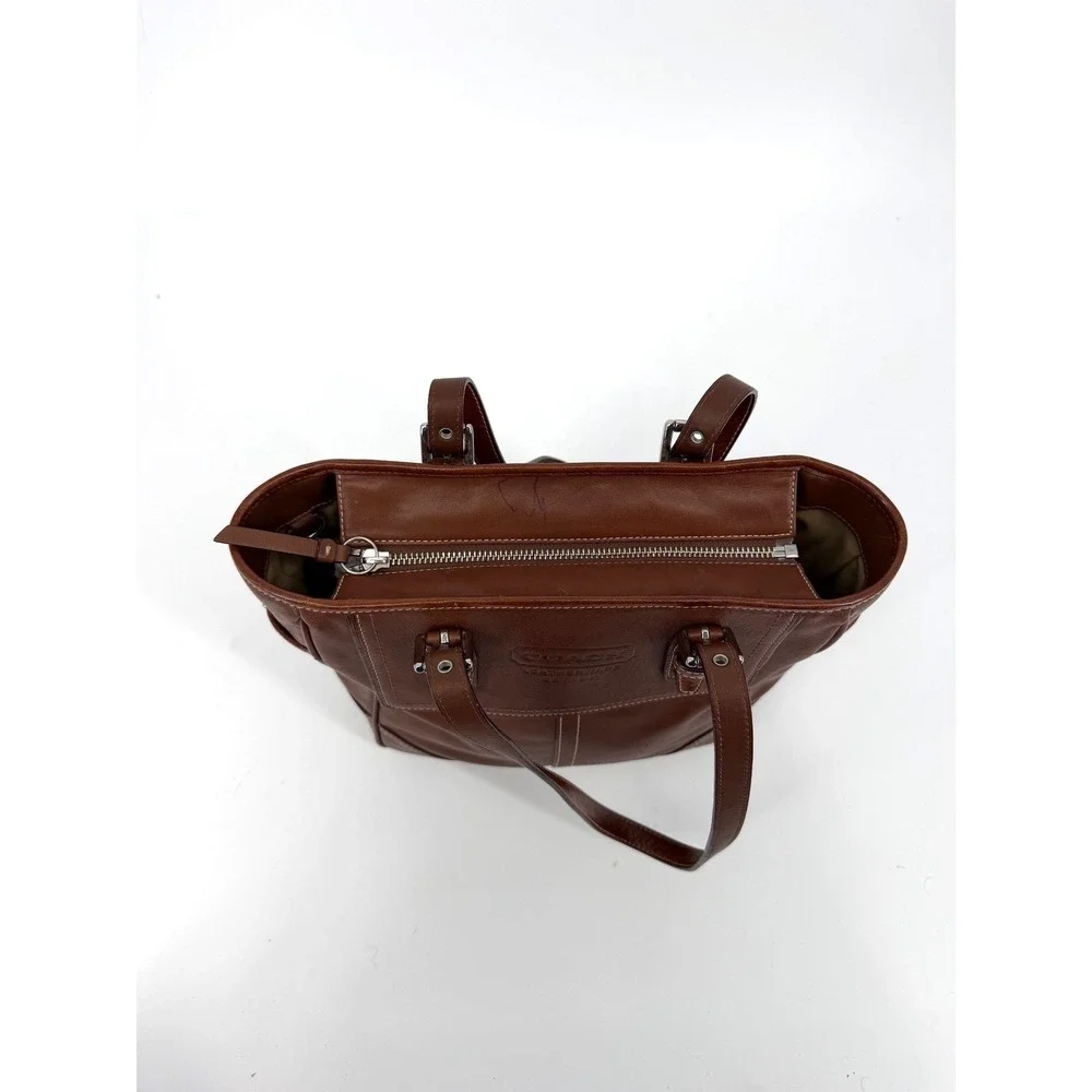 Coach Brown Leather Tote Bag F11396 Vintage Shoulder Bag Purse Silver Hardware - Picture 3 of 15